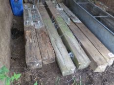 6 heavy duty wooden gate posts c/w hinges