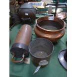 Hammered copper container, copper jardinere & a copper ice cream maker