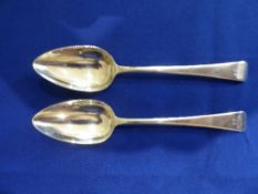 Pair of George III silver tablespoons with engraved initial to handles, 3.965ozt