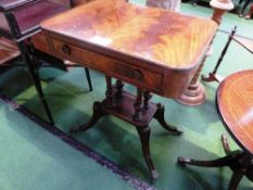 Victorian mahogany occasional table on 4 turned supports over base with 4 splay legs on castors, 23'