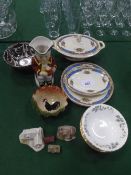 Aldermaston pottery bowl, Meakin tureen with 4 plates, 6 Minton bowls, 4 mini houses, an ashtray,