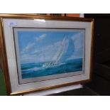 Limited edition framed & glazed print 507/850 of sailing yacht 'Morning Cloud' entitled 'Running