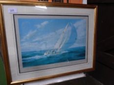 Limited edition framed & glazed print 507/850 of sailing yacht 'Morning Cloud' entitled 'Running