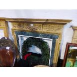 Pine hand-carved fire surround with marble inset & marble hearth, opening 32.5' x 36', overall