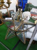 Hanging brass & glass ceiling light in the form of a star