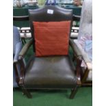 Dark green leather open armchair