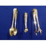3 silver plated sugar tongs