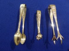 3 silver plated sugar tongs