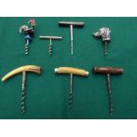 7 various collectable cork screws