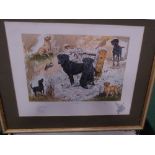 4 damaged prints; Gundogs entitled 'Anticipation' limited edition 237/850, signed Gillian Harris (