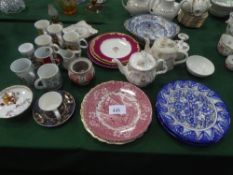 Qty of chinaware including 2 teapots, coaching tavern plate, Art Pottery urn, 5 bone china mugs &
