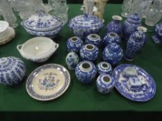Qty of blue & white china including ginger jars, vases (some a/f), blue & white plate, Wedgwood blue