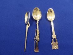 3 decorative teaspoons (one marked 90 silver)