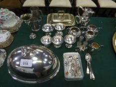 Qty of silver plated items including tureen lid, bowls, specimen vases, qty of small spoons & 2