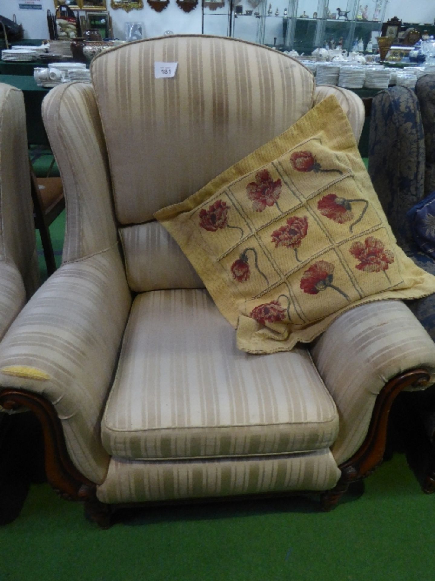 2 mahogany framed wing armchairs plus matching footstool - Image 2 of 2