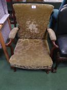 Victorian mahogany framed armchair in green coloured upholstery