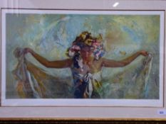 Framed & glazed limited edition 92/250 'Lady Dancer', by Royo, in gilt frame, 57' x 38'