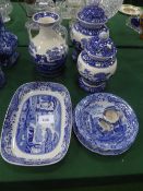 Large Spode Blue Tower ginger jar with lid (rim damaged & repaired), medium Spode Blue Tower