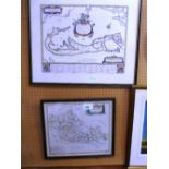 Unglazed map of The Bahamas, by G Blaeuw, framed & glazed map of Barkshire, by Rob Morden & Chart of
