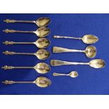 6 silver Apostle spoons, 1.11ozt, 3 silver condiment spoons, 0.155ozt & an 800 silver marked