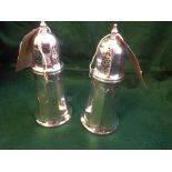 Pair of silver plated sugar casters, each with the RAF crest. Height 16.5cms