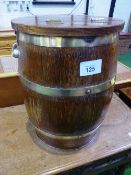 Oak coppered & brass bound barrel with fitted rising lid & brass plaque - 'Made in Ireland by