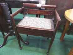 Mahogany piano chair with rising lid on tapered legs & inlaid stringing