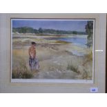 Framed & glazed limited edition 830/850 semi-nude in a beach scene, by W Russell Flint