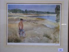 Framed & glazed limited edition 830/850 semi-nude in a beach scene, by W Russell Flint