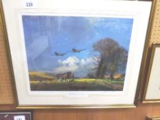 Framed & glazed print 'Steady there, them's Spitfires', by Frank Wootton, 27.5' x 24'