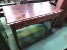 Mahogany writing table with drawer on square tapered legs, 34.5' x 30' x 21.5'
