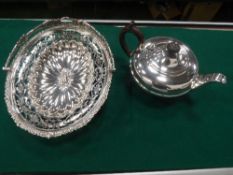 Silver plated teapot & a silver plated pierced & decorated bon-bon dish