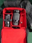 Camera lens bag c/w Olympus Sun 1A 72mm lens & Tamron 1:3.8 80-210mm zoom lens, a camera case & a