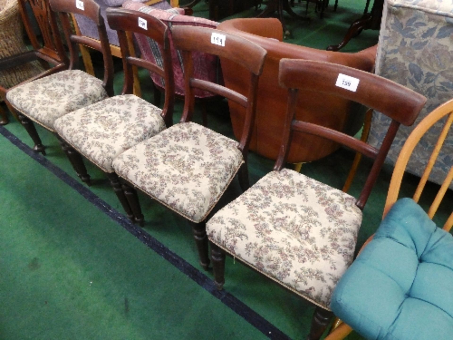 4 mahogany dining chairs with upholstered seats