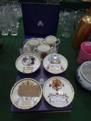 4 Aynsley commemorative dishes, Aynsley commemorative Queen Mother plate, Aynsley commemorative