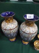 2 Doulton Lambeth vases (1 a/f with chip on base), 14.5'