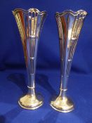 Pair of silver flute-shaped specimen vases with fretwork sides, approx. 7.2ozt