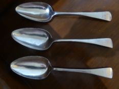 Pair of Georgian III silver tablespoons & another engraved 1804, 5.92ozt total weight