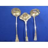 Silver plated punch ladle, marked AMR & 2 other large silver plated ladles