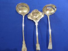 Silver plated punch ladle, marked AMR & 2 other large silver plated ladles