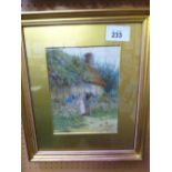 Framed & glazed in gilt frame & mount 'At a Cottage Gate' (surrey) watercolour, by H Allingham