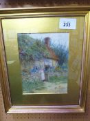 Framed & glazed in gilt frame & mount 'At a Cottage Gate' (surrey) watercolour, by H Allingham