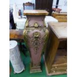 Highly ornate plinth with marble top, 4' high