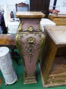 Highly ornate plinth with marble top, 4' high