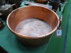 Very large copper pan with handles, 21' diameter, 8.5' deep