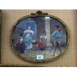 Oval ornate framed picture of 3 young ladies & gentlemen