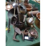 Large qty of metal ware including a coal helmet