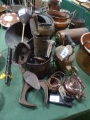 Large qty of metal ware including a coal helmet