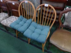 2 beech stick-back Windsor chairs