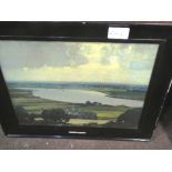Ebonised framed & glazed picture of harbour scene, signed C W Adderton & a framed & glazed print '
